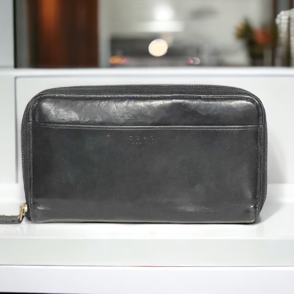 Coach Vintage Black Soft Leather Full Zip Multi Slot Card Holder Wallet